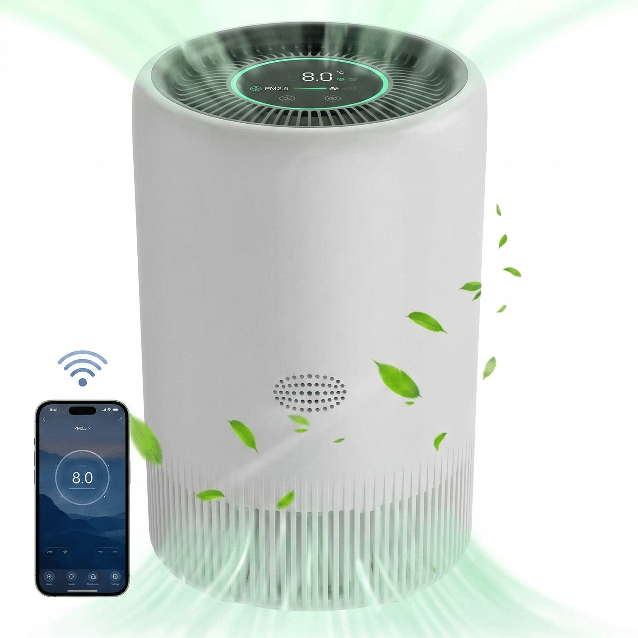 Purificateur d’Air HEPA Intelligent WiFi avec Capteur PM2.5 – Compatible Alexa & Application – Anti Allergies, Poussière et Poils d’Animaux - HomeAirPro